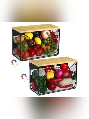 2 Set Magnetic Basket for Fridge Fruit Potato & Onion Storage Bins Shelf Large C
